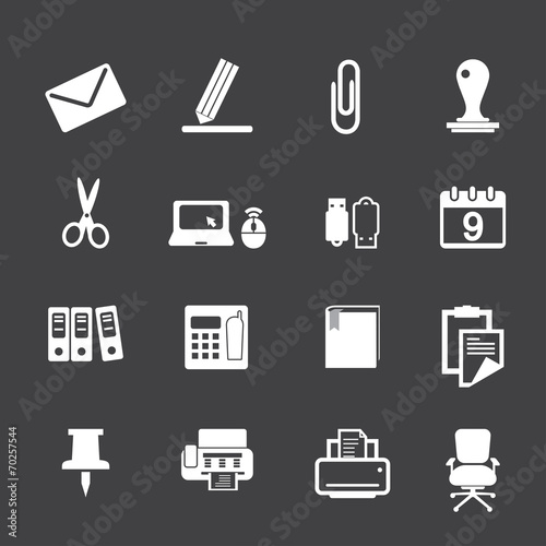 Office supplies icons set