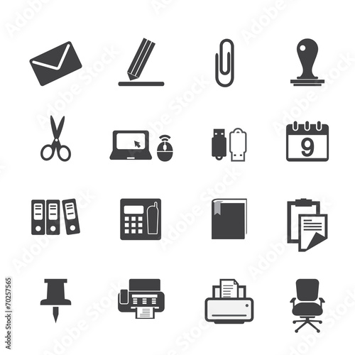 Office supplies icons set