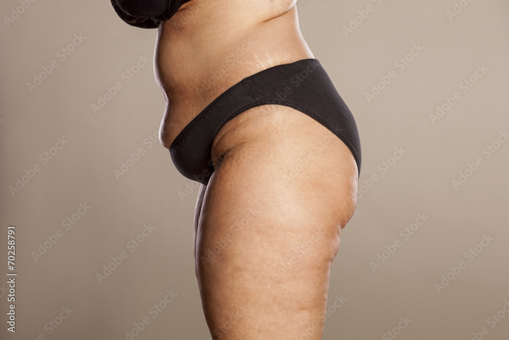 side view of ass and hips of a very thick woman in black panties Stock  Photo