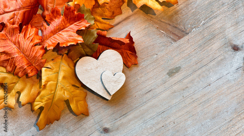 Wooden Hearts and Autumn Leaves