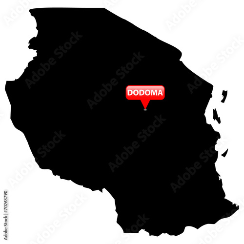 Map with the Capital in a red bubble - Dodoma.