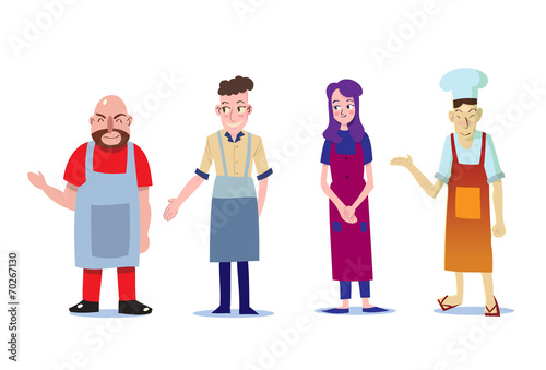 group of shop owner and waitress in welcome post