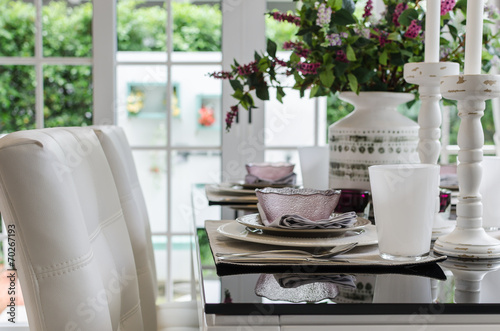 table set on glass dinning table