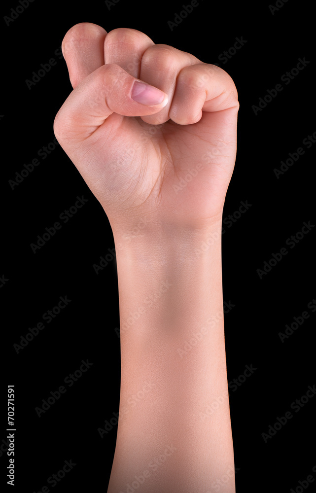 Powerful fist pump against black background Powerful fist pump against black background