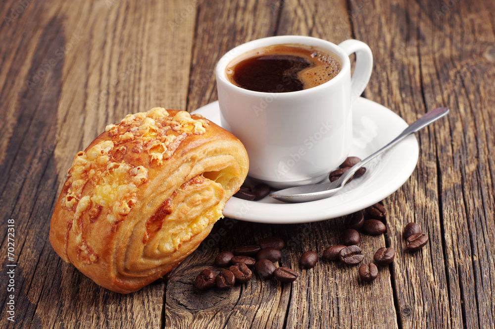 Bun with cheese and coffee Bun with cheese and coffee