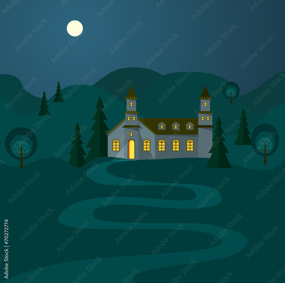 Night Landscape With Hospitable House