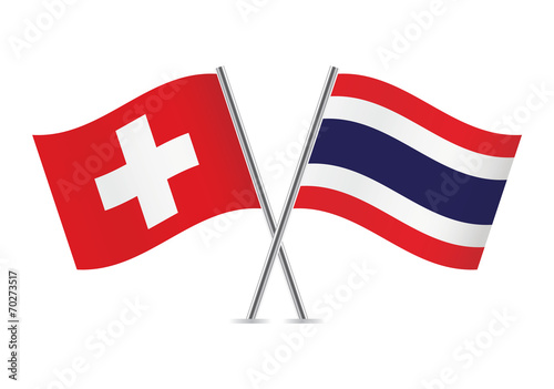 Thai and Swiss flags. Vector illustration.