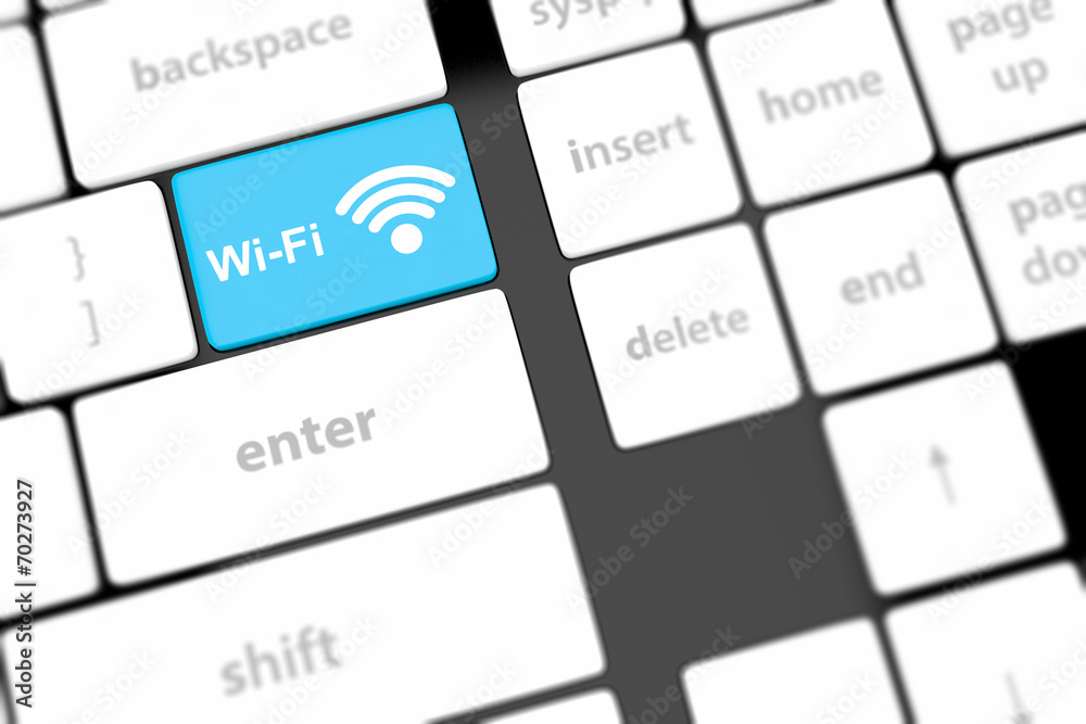 wifi concepts, with message on enter key of computer keyboard.