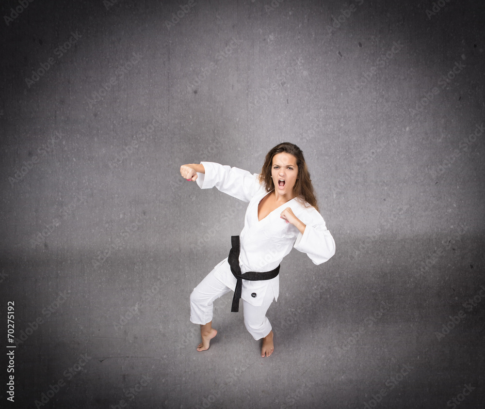 karate girl defending and lateral position