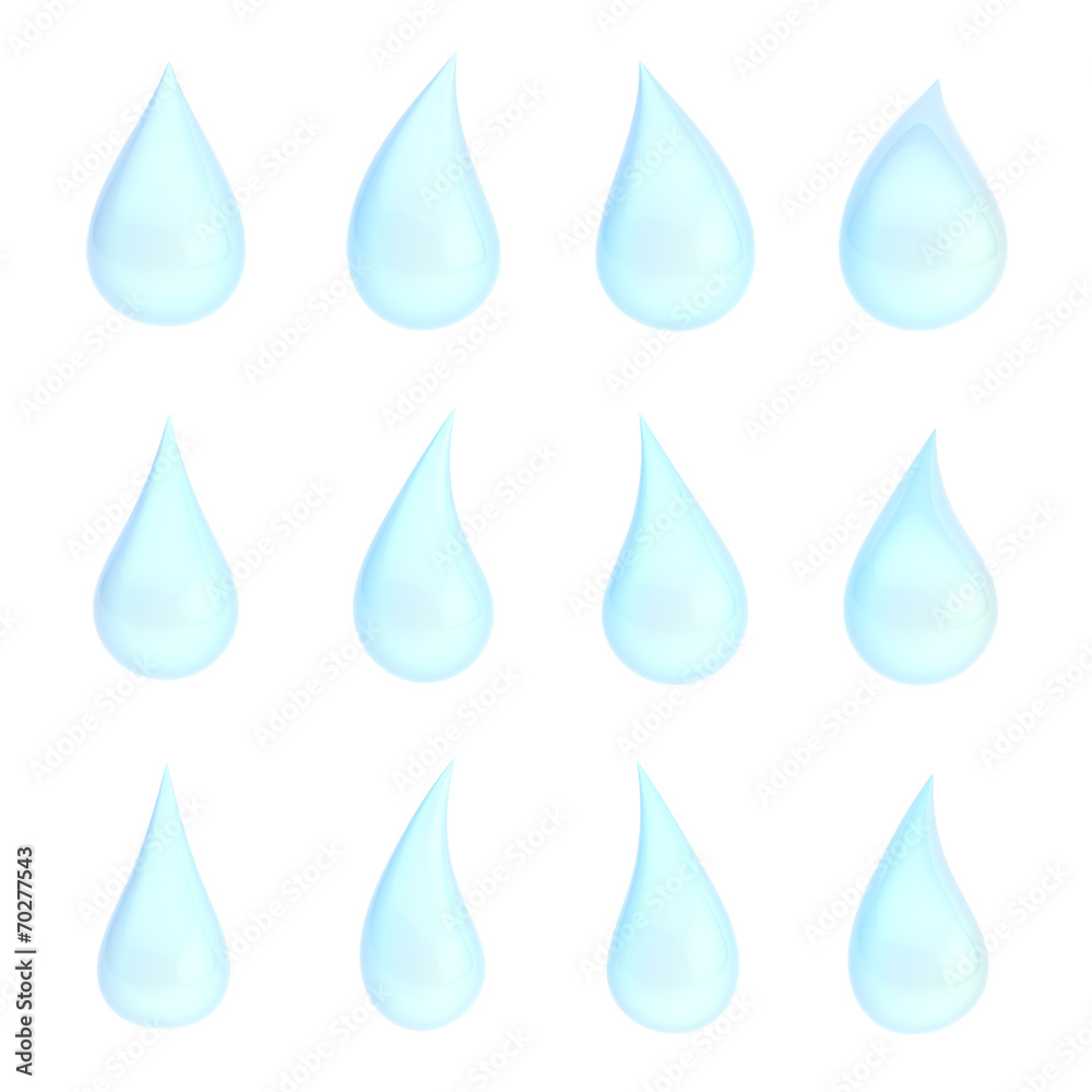 Set of twelve liquid drops isolated Set of twelve liquid drops isolated