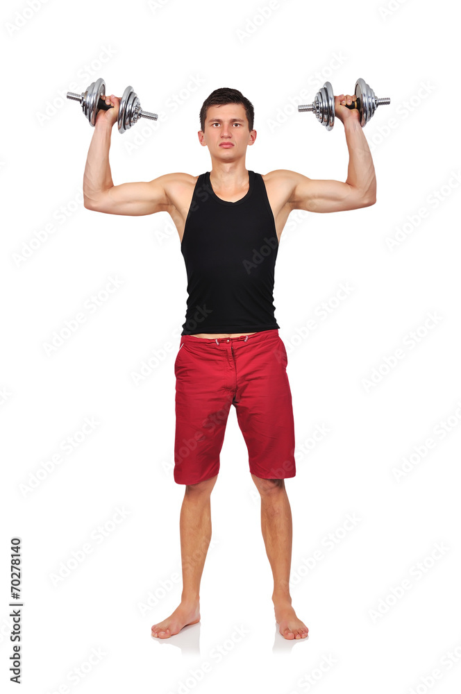 Guy holding dumbbells