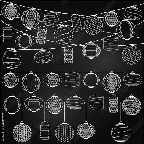Vector Set of Chalkboard Style Hanging Paper Holiday Lanterns