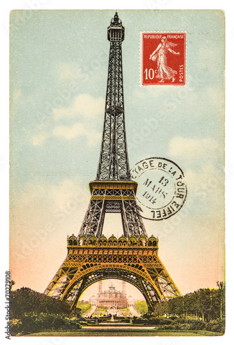 vintage postcard with Eiffel Tower in Paris © LiliGraphie