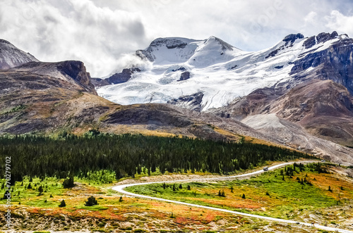 Landscape view of Columbia glacier in Jasper NP, Canada photo