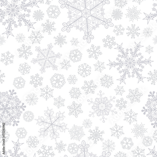 Christmas seamless pattern of snowflakes, gray on white