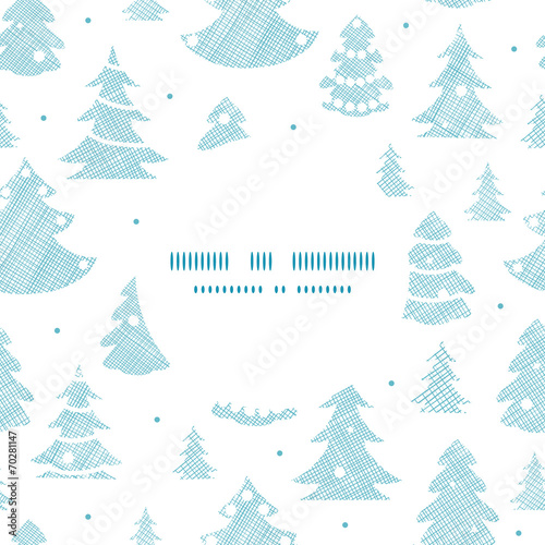 Blue decorated Christmas trees silhouettes textile round frame