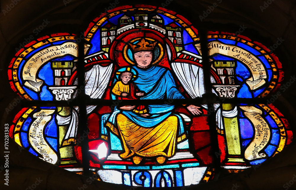 Mother Mary - stained glass in Leon cathedral Mother Mary - stained glass in Leon cathedral