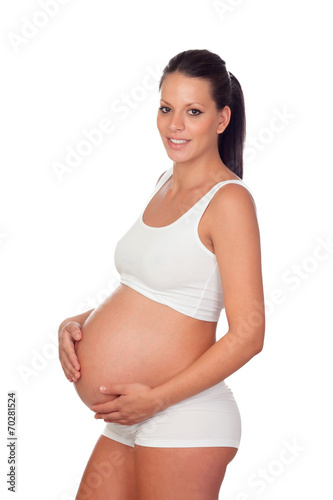 Attractive brunette pregnant girl in underwear