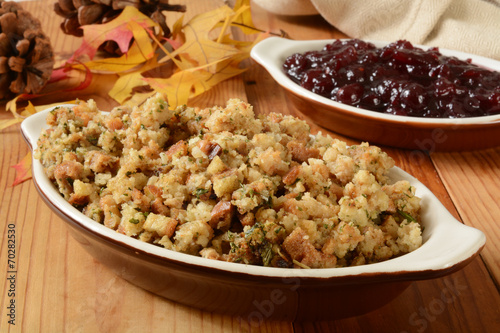 Turkey stuffing and cranberry sauce