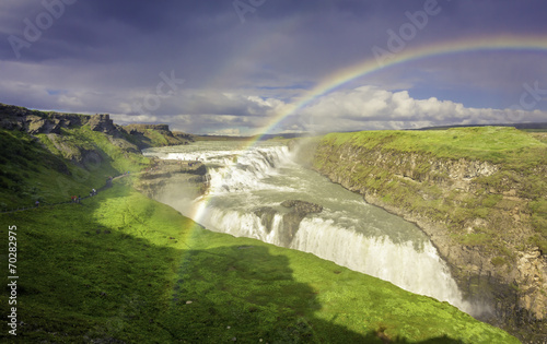 Gulfloss Waterfall with rainbow in Iceland