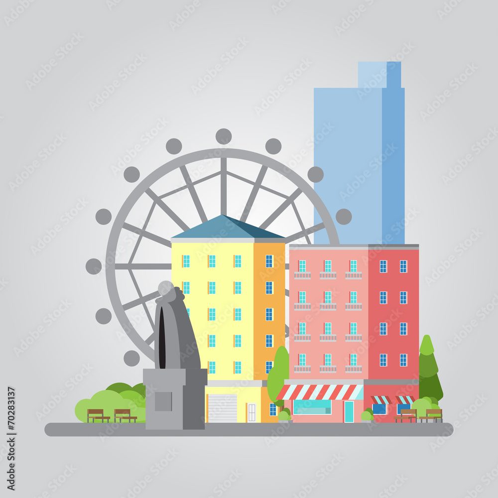 Naklejka premium Modern flat design cityscape illustration