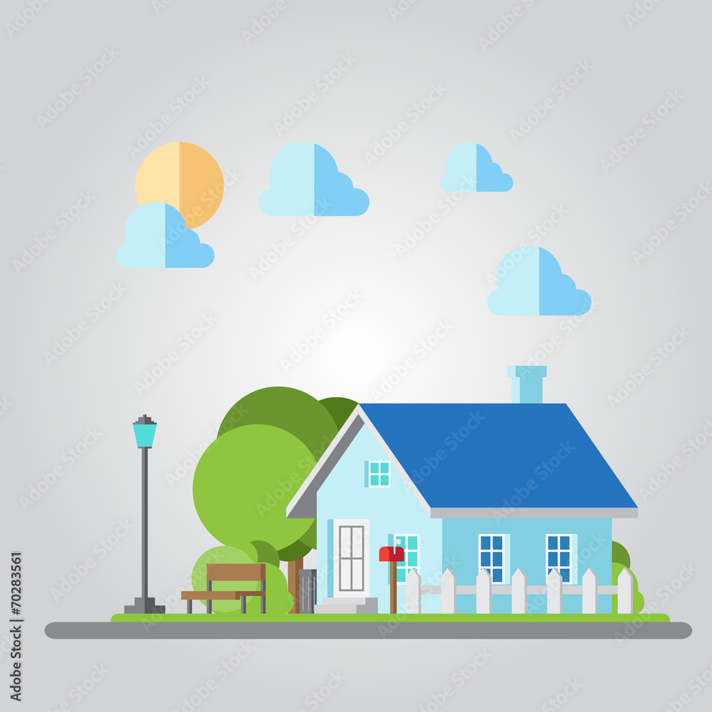 Flat design countryside house illustration