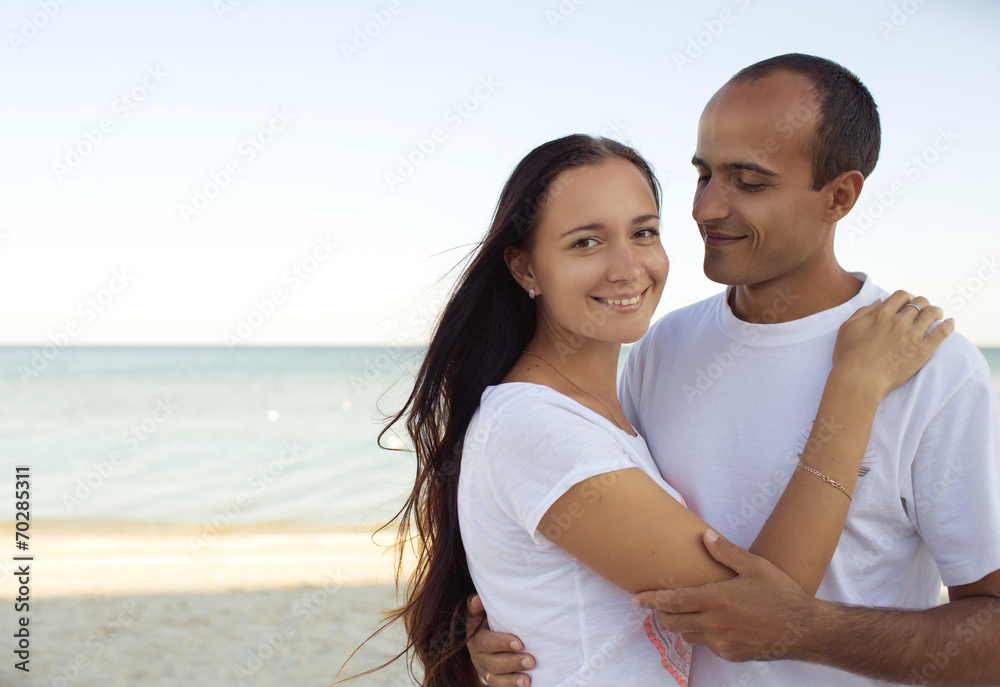 Happy couple portrait on beach Happy couple portrait on beach