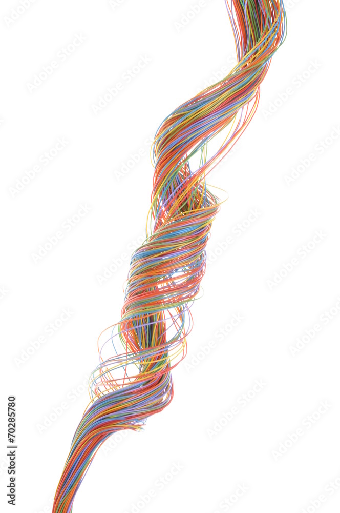 Cords in telecommunication network systems isolated on white Cords in telecommunication network systems isolated on white