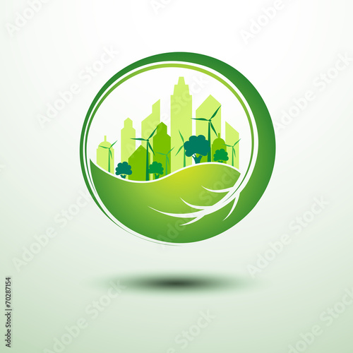 green city concept inside the leaf ,vector illustration