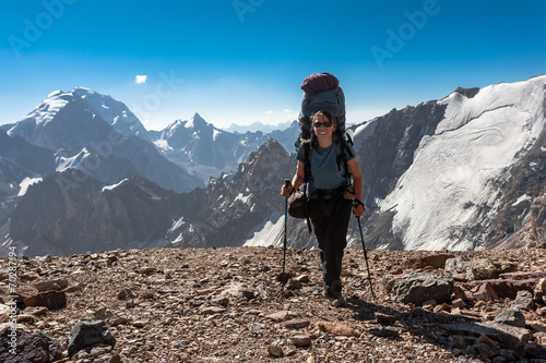 Hiker in high mountains.