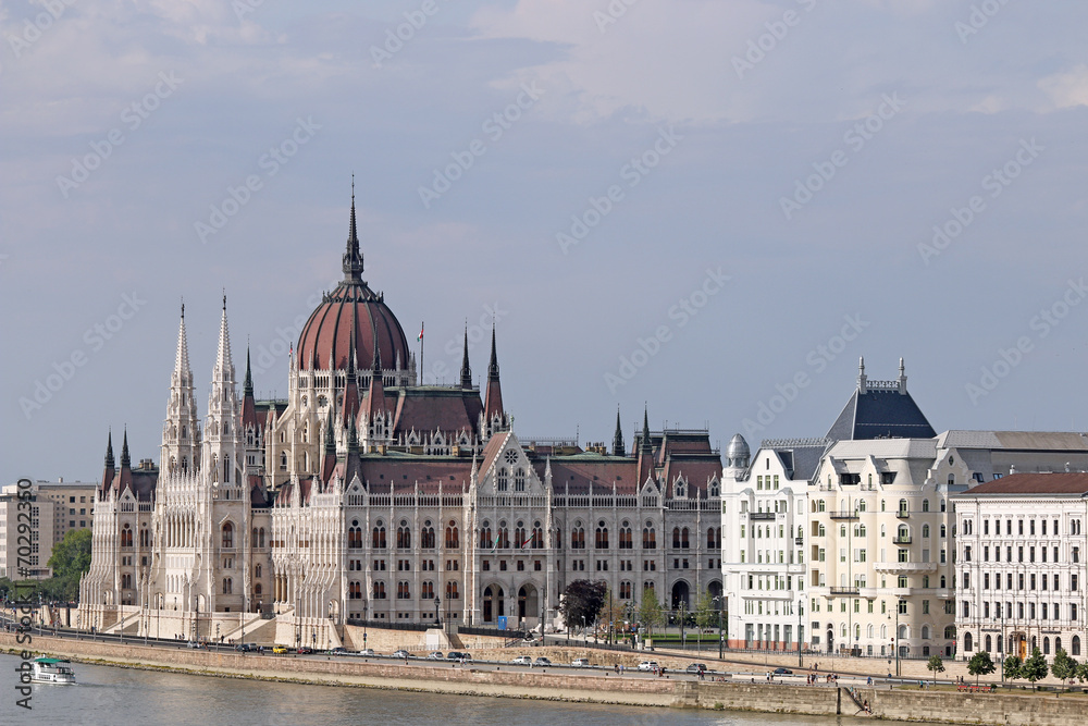 Hungarian Parliament on Danube river Budapest