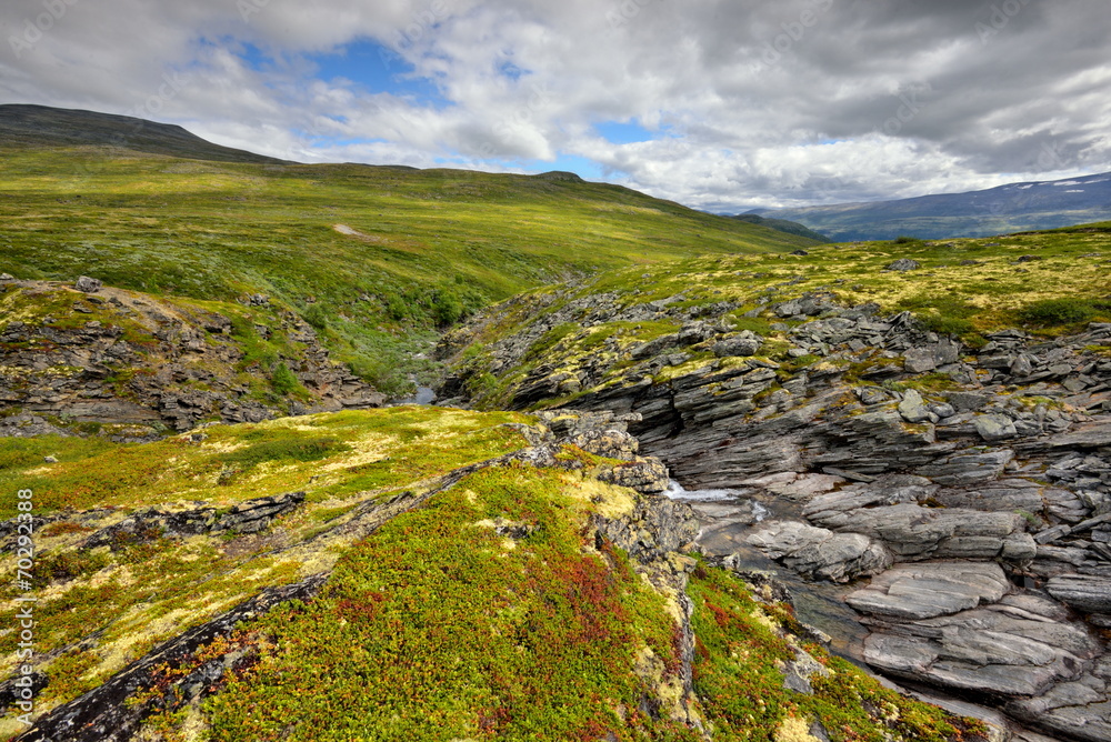 Fototapeta Norwegia , krajobraz wiejski, zachód słońca nad je