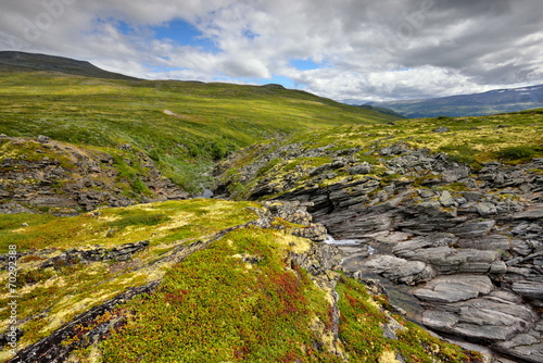 Fototapeta Norwegia , krajobraz wiejski, zachód słońca nad je