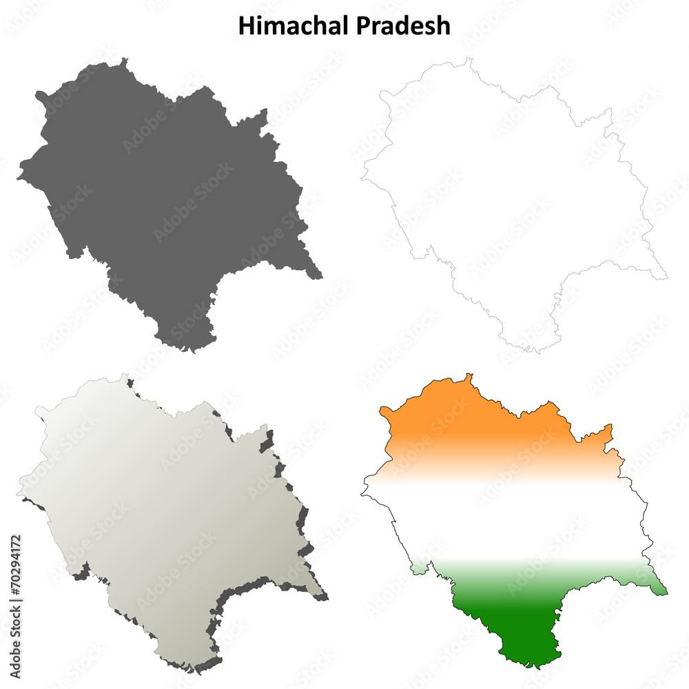 Himachal Pradesh blank detailed outline map set