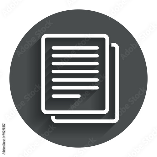 Copy file sign icon. Duplicate document symbol.