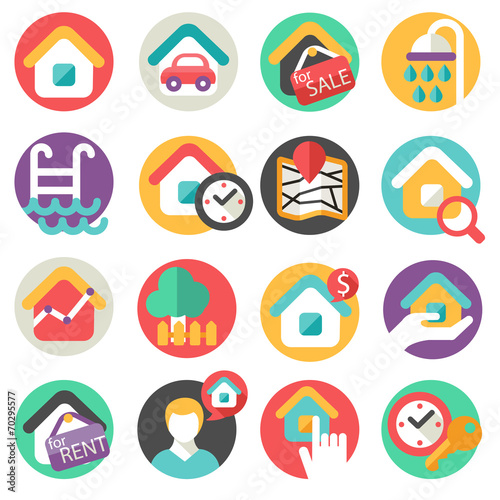 real estate icons - flat design