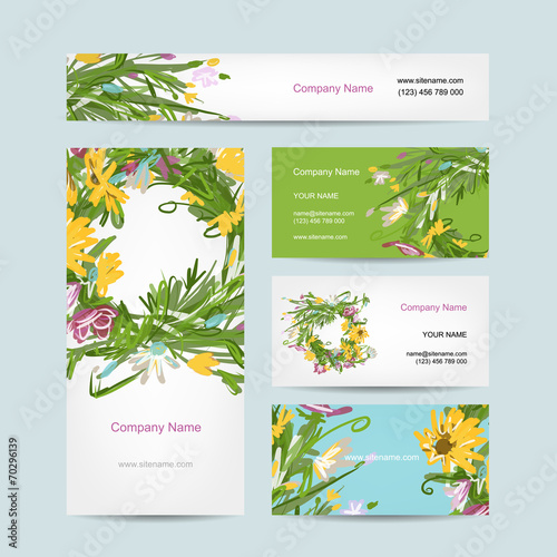 Business cards collection, floral wreath design