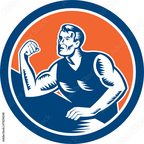 Arm Wrestling Champion Woodcut Circle