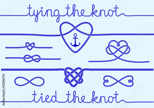 rope hearts and knots, vector set
