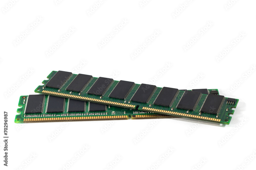 A shot of two DDR RAM sticks isolated on white A shot of two DDR RAM sticks isolated on white