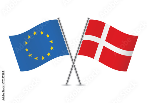European Union and Danish flags. Vector illustration.