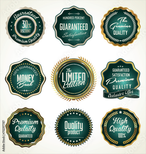 Luxury gold and green premium quality labels collection