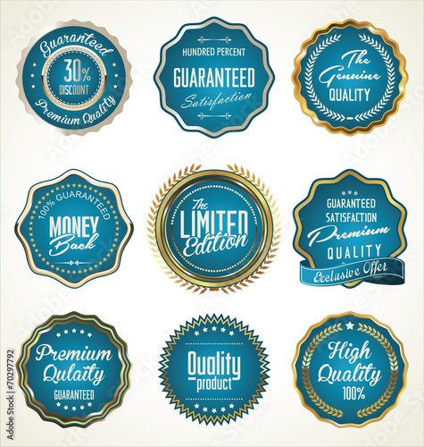 Luxury gold and blue premium quality labels collection