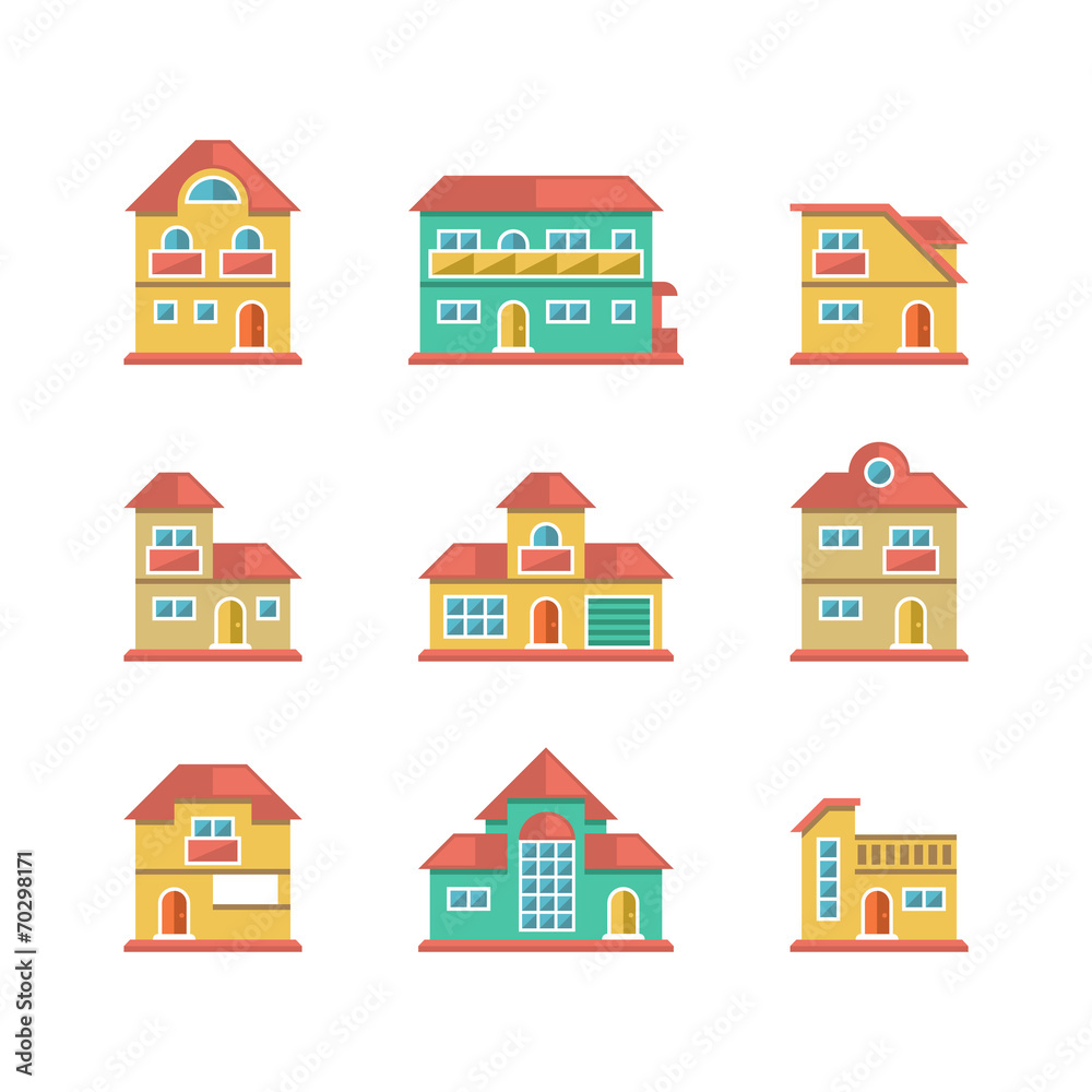 Set flat icons of houses and buildings