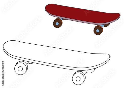 Cartoon equipment for leisure activity - skateboard coloring page - illustration for the children photo