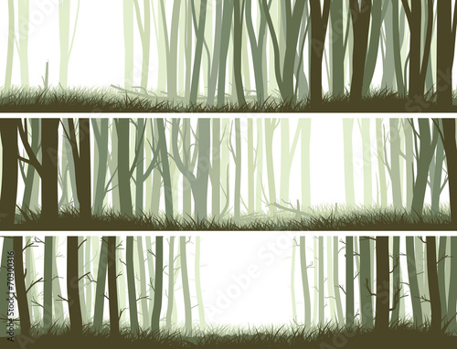 Horizontal banners forest with trunks of trees.