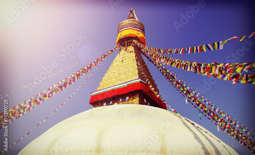 Vintage filtered picture of Boudhanath Stupa in Kathmandu, Nepal.