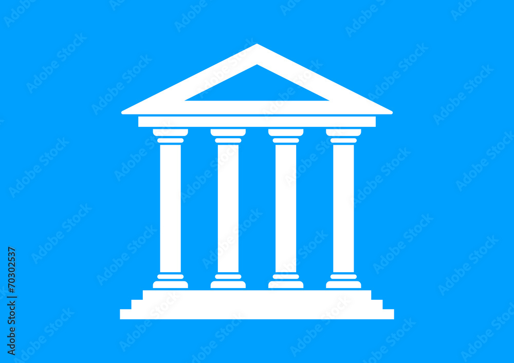 White historical building on blue background White historical building on blue background