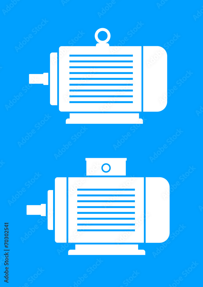 White electric motor icons on blue background White electric motor icons on blue background