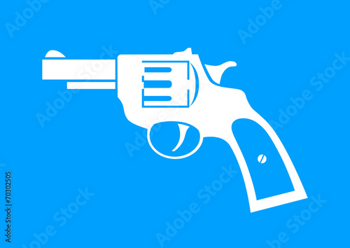 White revolver icon on blue background